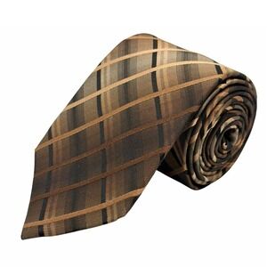 Alfani 100% Silk Plaid Mens Tie Brown Tan Black Hand Made 59.5"L